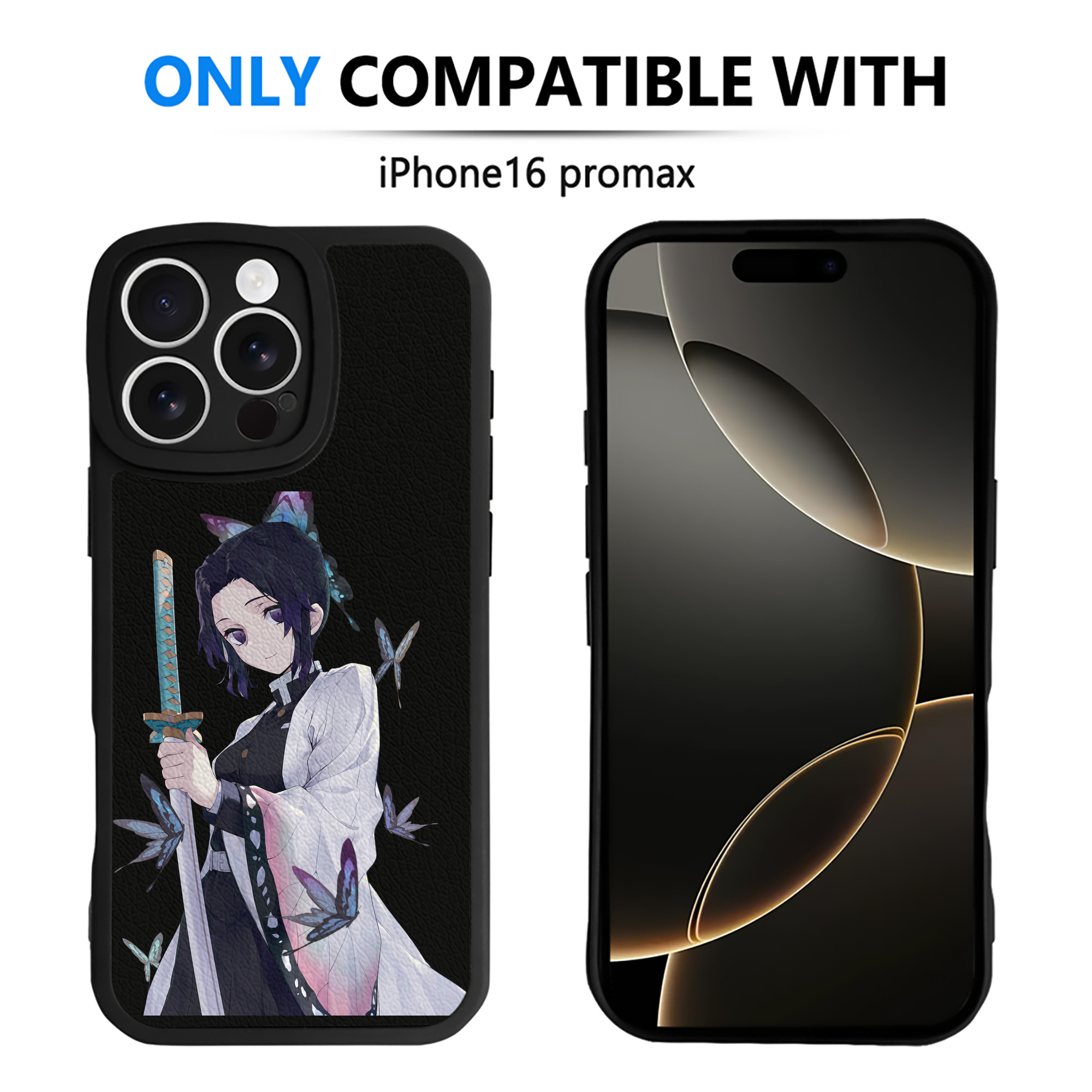 （画像用） 鬼滅の刃（きめつのやいば）蟲柱-胡蝶 しのぶ／こちょう しのぶ Kochou Shinobu 【iPhone 16シリーズ対応】シリコンスマホケース（レザー調） 材質：シリコン